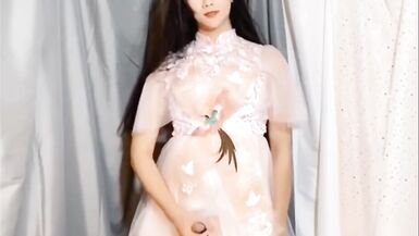 cute ladyboy pissing, masturbate and cumming on her hands for her fans - 7 image