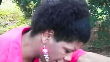 Black shemale with big melons is not against to go somewhere private to ride his hard cock - 12 image