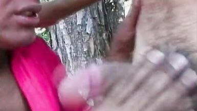 Black shemale with big melons is not against to go somewhere private to ride his hard cock - 7 image