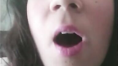 Dark hair sissy Annarios rubs her big cock and eats cum - 3 image