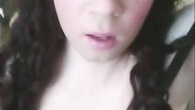 Dark hair sissy Annarios rubs her big cock and eats cum - 4 image