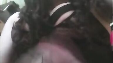 Dark hair sissy Annarios rubs her big cock and eats cum - 8 image