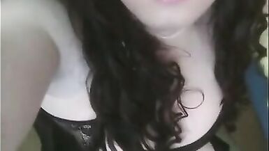 Dark hair sissy Annarios rubs her big cock and eats cum - 9 image