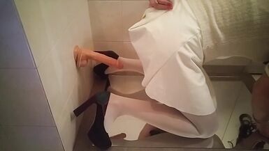 Shemale Cum after Play with Huge Dildo & Cage - 7 image