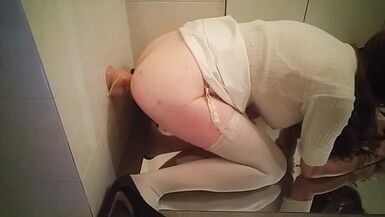 Shemale Cum after Play with Huge Dildo & Cage - 8 image