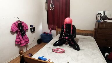 sissy maid self bondage spiked chastity cage - 6 image