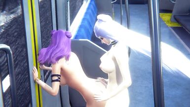 LOL KDA Hentai - Evelynn Futa & Kaisa Jerkoff, cunnilingus and fuck with creampie - 12 image