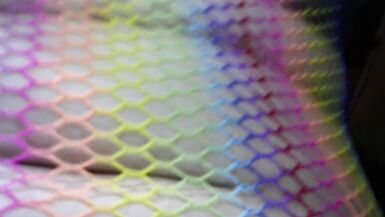 trans girl cumming in rainbow fishnet and panties oil - 15 image