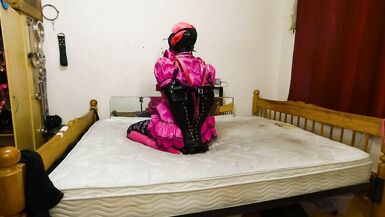 Sissy Maid Armbinder Gas Mask Self Bondage in Chastity