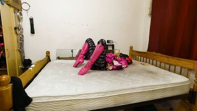 Sissy Maid Armbinder Gas Mask Self Bondage in Chastity - 12 image