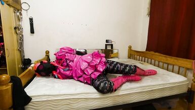 Sissy Maid Armbinder Gas Mask Self Bondage in Chastity - 14 image