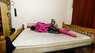 Sissy Maid Armbinder Gas Mask Self Bondage in Chastity - 8 image