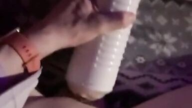 Trans solo Masturbation with toys! I fuck the cum back into me~ - 2 image