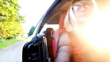amateur crossdresser kellcd2022 enjoying an evening drive masturbating and peeing her panties down the lanes - 8 image