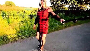 amateur crossdresser kellcd2022 enjoying an evening drive masturbating and peeing her panties down the lanes - 9 image