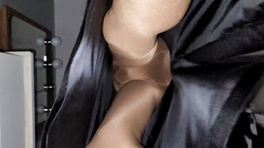 Black liquid satin skirt with glossy pantyhose - 13 image