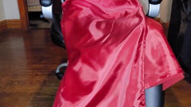 Red lined wrap skirt and black satin half slip - 12 image