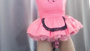 Sissy Maid Candy locked onto her dildo post again - 14 image