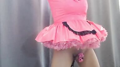 Sissy Maid Candy locked onto her dildo post again - 4 image