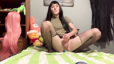 Sissy crossdresser femboy trans shemale cums twice in mini dress - 14 image