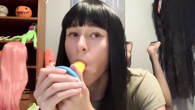 Sissy crossdresser femboy trans shemale cums twice in mini dress - 6 image