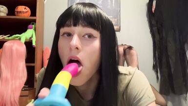 Sissy crossdresser femboy trans shemale cums twice in mini dress - 8 image