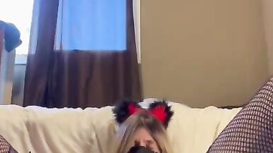 School girl Gaping sissy fucks self with monster knot and cums so hard she falls over - 12 image