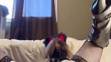 School girl Gaping sissy fucks self with monster knot and cums so hard she falls over - 13 image