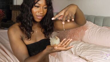 Vanniall's Biggest Self Facial Cum Shot Yet! Jacking Her Big Cock and Eating Cum - 15 image