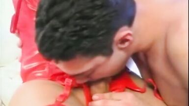 Shemale Beauty In Red Panties Fucked - 5 image