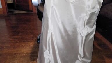 Beige wool lined skirt with a pink satin half slip - 13 image