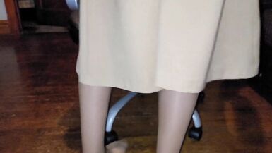 Beige wool lined skirt with a pink satin half slip - 3 image