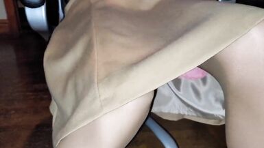 Beige wool lined skirt with a pink satin half slip - 4 image