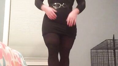 Raquel's rubber pussy (trans, crossdress, female mask, fetish, skirt, pantyhose, kinky, encasement)