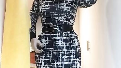 Blair's striptease (trans, crossdress, strip, female mask, wig, pantyhose, tight dress, mask, heels) - 3 image