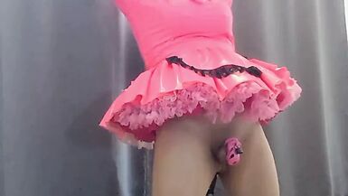 Sissy Candy locked on her dildo stand again - 1 image