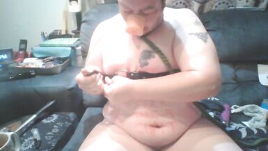 Fat FTM Piggy Self Shaming Humiliation and Verbal Humiliating BDSM Body Writing Slut Showing Pussy - 2 image