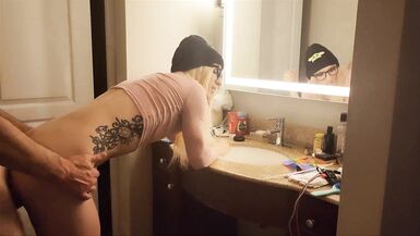 Skinny Blonde Sissy Fucked in Bathroom Mirror - 4 image