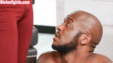 IR yoga TS MILF barebacks black lover and cums in his mouth - 3 image