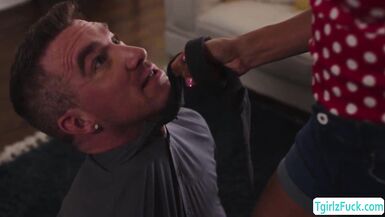 Busty ts Foxxy blowjobs and anal barebacked as husband watch - 3 image