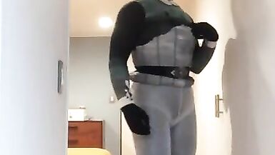 Julie (Camel toe, pantyhose, masturbation, upskirt, female mask, high heels, short skirt, blonde) - 12 image