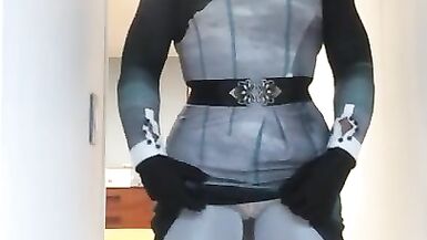 Julie (Camel toe, pantyhose, masturbation, upskirt, female mask, high heels, short skirt, blonde) - 5 image