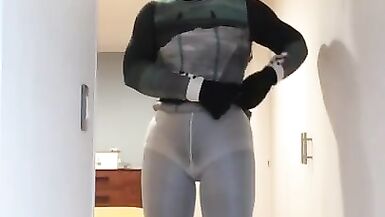 Julie (Camel toe, pantyhose, masturbation, upskirt, female mask, high heels, short skirt, blonde) - 7 image