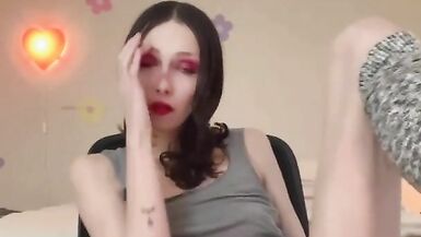 Slavic transgirl has a surprise, fucks herself and cums - 6 image