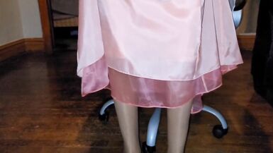 White satin half slip underneath long silky formal skirt - 10 image