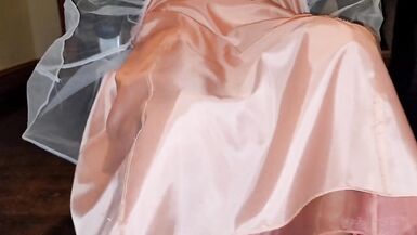 White satin half slip underneath long silky formal skirt - 11 image