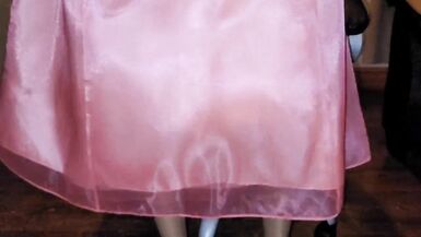 White satin half slip underneath long silky formal skirt - 2 image