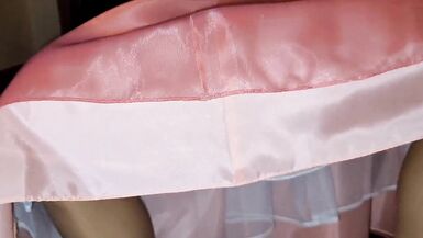 White satin half slip underneath long silky formal skirt - 5 image