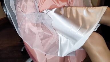 White satin half slip underneath long silky formal skirt - 7 image