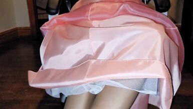 White satin half slip underneath long silky formal skirt - 8 image